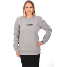 Pamuklu Gri Oversize "let The Show Begin" Baskılı Sweatshirt