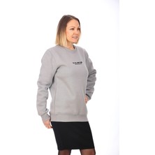 Pamuklu Gri Oversize "let The Show Begin" Baskılı Sweatshirt