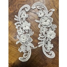 Gönülden Tasarım 2 Li Beyaz Zirkon Taşlı Nakış Işleme Aplike Set 24X8 cm
