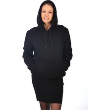 Unisex Siyah Kapüşonlu Kanguru Cepli Soğuğa Dayanıklı Spor Sweatshirt