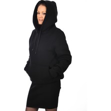 Unisex Siyah Kapüşonlu Kanguru Cepli Soğuğa Dayanıklı Spor Sweatshirt