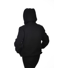 Unisex Siyah Kapüşonlu Kanguru Cepli Soğuğa Dayanıklı Spor Sweatshirt