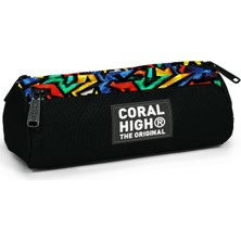 Coral High Kids Siyah Grafiti Desenli Üç Bölmeli Kalem Çantası 11162