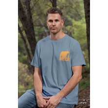 Zestia Unisex T-Shirt, Bear Beer Tasarım Baskılı, Regular,  Pamuk, Royal Mavi T-Shirt NO:00207