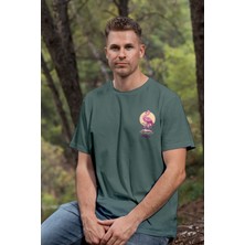 Zestia Unisex T-Shirt, Animals, Retro Kuğu Tasarım Baskılı,oversize, Yeşil T-Shirt No: 00535