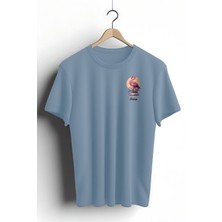 Zestia Unisex T-Shirt, Animals, Retro Kuğu Tasarım Baskılı,oversize, Açıkmavi T-Shirt No: 00535