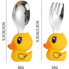 Jojobebek Ördek Figürlü Çocuk Paslanmaz Çelik Çatal ve Kaşık Seti (Sarı Renk)