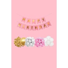 Lüks Doğum Günü Seti Pembe Fiyonklu Retro Konsept Balon Kutlama Eğlence