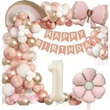 Lüks Doğum Günü Seti Pembe Fiyonklu Retro Konsept Balon Kutlama Eğlence