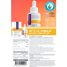 Aydınlatıcı 12% Vitamin C E Ferulic Hyaluronic Ton Eşitleyici Vegan Cilt Serumu 2'li Paket