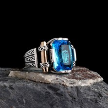 Tesbih Sepetim 925 Ayar Gümüş Mavi Zirkon Taşlı Model Erkek Yüzük