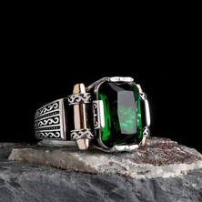 Tesbih Sepetim 925 Ayar Gümüş Yeşil Zirkon Taşlı Model Erkek Yüzük