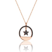 Zanaat Silver Gümüş Sallantı Yıldız Hayalet Kolye 925 Ayar Rose-Siyah Renk Tek Ebat Beden