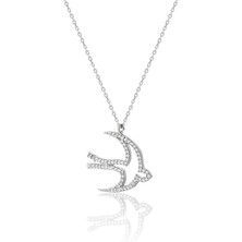Zanaat Silver 925  AyarGümüş Zirkon Taşlı Kırlangıç Kolye Gümüş Renk Tek Ebat Beden