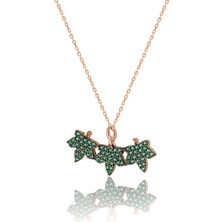 Zanaat Silver 925 Ayar Gümüş Zirkon Taşlı Üçlü Yaprak Kolye ZS0032KLY Rose-Yeşil Renk Tek Ebat Beden