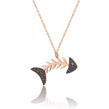 Zanaat Silver 925  AyarGümüş Zirkon Taşlı Rose Balık Kılçığı Gümüş Kolye