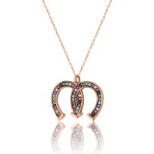 Zanaat Silver 925 Ayar Gümüş Rose At Nalı Kolye Gümüş Çift Nal Şans Kolyesi Rose-Mix Renk Tek Ebat Beden