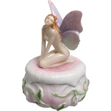 Veronese Porselen Kanatlı Peri Figürü Kapaklı Kutu 14cm