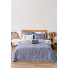 Riva İstanbul Asya Mavi Nakışlı Çift Kişilik Nevresimli Pike Seti - 8 Parça Çeyiz Seti