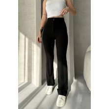 Miyase Life Kadın Krep Kumaş Likralı Palazzo Pantolon Yüksek Bel Düz Kahverengi Model