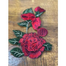 Gönülden Tasarım 24X16 cm Kırmızı Nakış Işleme Çiçek Aplike Dikiş Aksesuarı Renkli ve Şık