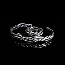 Takı925 925 Ayar Gümüş Örgü Motifli Erkek Kelepçe Bileklik Yüzük Modeli