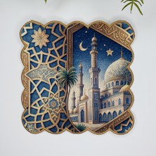 Decofav Gece Cami Motifli Ramazan Temalı nakış Kenar Kumaş Kokteyl Peçetesi 1 Adet