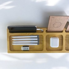 Masaüstü Organizer Ahşap, Telefon Tutucu, Masaüstü Düzenleyici, Kalemlik Organizer - Çam