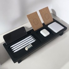 Masaüstü Organizer Ahşap, Telefon Tutucu, Masaüstü Düzenleyici, Kalemlik Organizer - Siyah
