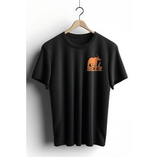 Zestia Unisex T-Shirt, Bear Beer Tasarım Baskılı, Regular,  Pamuk, Siyah T-Shirt NO:00207