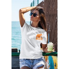 Zestia Unisex T-Shirt, Bear Beer Tasarım Baskılı, Regular,  Pamuk, Beyaz T-Shirt NO:00207