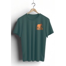 Zestia Unisex T-Shirt, Bear Beer Tasarım Baskılı, Regular,  Pamuk, Koyu Yeşil T-Shirt NO:00207