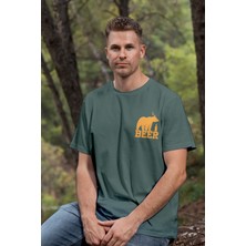 Zestia Unisex T-Shirt, Bear Beer Tasarım Baskılı, Regular,  Pamuk, Koyu Yeşil T-Shirt NO:00207