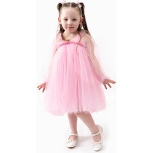 Magu Pembe Tül Kız Çocuk Elbise – Özel Gün ve Doğum Günü Elbisesi