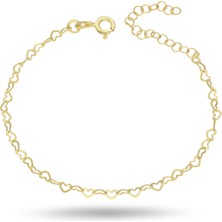 Silveranka 925  AyarGümüş Bağlantılı Kalpler Zincir Bileklik