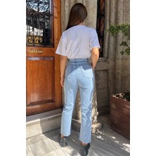 Gülseli Paça Yırtmaçlı Likralı Kadın Jean Kot Pantolon