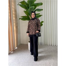 Aselim Hijap Moda Leopar Desen Kışlık Ikili Triko Takım Gri