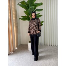 Aselim Hijap Moda Leopar Desen Kışlık Ikili Triko Takım Gri