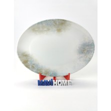 Mavi Desenli 32 cm Oval Kayık Tabak Tekli