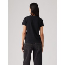 The Perfect Kadın Çiçek Desenli Siyah Bisiklet Yaka T-Shirt 17369-2930