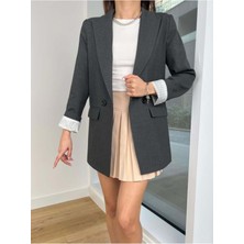 Qimya Butik Robin Kadın Çizgili Astarlı Kruvaze Blazer Klasik Kumaş Ceket
