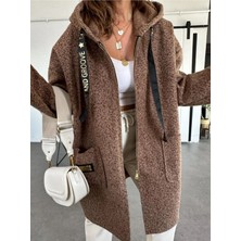 Qimya Butik Robin Kadın Kapüşonlu Torba Cep Astarsız Hafif Buklet Kaşe Oversize Kaban