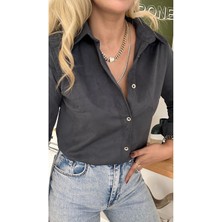 Qimya Butik Bebe Plus Kadın Premium Kalite Klasik Süet Gömlek
