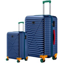 Büyük Ve Kabin Boy 2'li Valiz Seti %100 Polikarbon Valiz 4x2 Teker Lacivert 1088