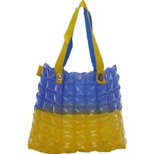 Kadın Plaj Çantası Sarı Mavi Şişme Omuz Çanta Plj03