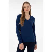 U.S. Polo Assn. Kadın İndigo V Yaka Basic Kazak 50293542-VR028