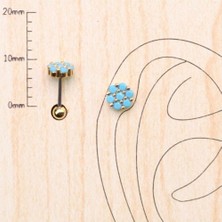 Cerrahi Çelik Mavi Çiçek Piercing Küpesi-Bar Uzunluğu 6 Mm-Bar Kalınlığı 0,8 Mm-1 Adet