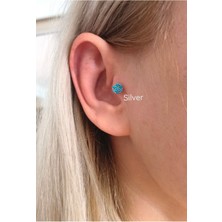 Cerrahi Çelik Mavi Çiçek Piercing Küpesi-Bar Uzunluğu 6 Mm-Bar Kalınlığı 0,8 Mm-1 Adet