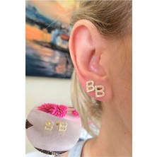 Bylin 925 Ayar Gümüş B Harfi Çivi Küpe - 2 Adet// 1 Çift