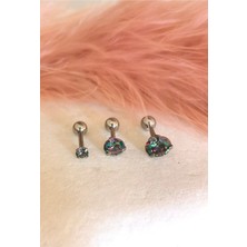 Cerrahi Çelik Renkli Tek Taş Piercing Set (Taş Çapı 3mm 4mm ve 6 Mm) , Bar Uzunluğu 6mm) - 3 Adet